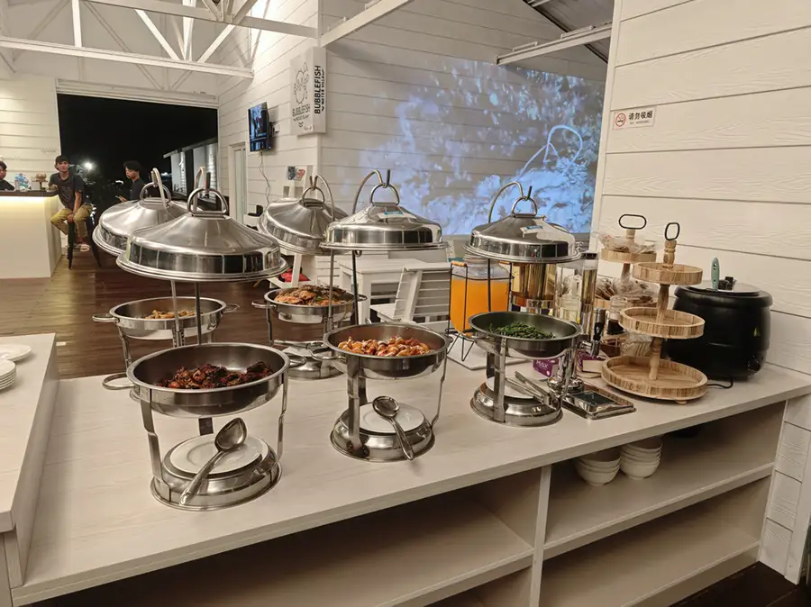 Buffet dining at Bubblefish Water Villa restaurant, Semporna