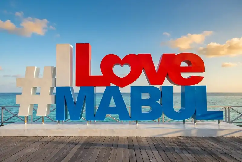 I Love Mabul sign at Mabul Island, Semporna